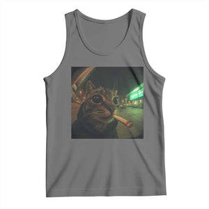 Funny Smoking Cat Tank Top Retro 90s Grunge Cat Selfie Streetwear Meme TS10 Black Heather Print Your Wear