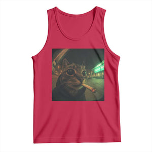 Funny Smoking Cat Tank Top Retro 90s Grunge Cat Selfie Streetwear Meme TS10 Red Print Your Wear