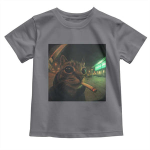 Funny Smoking Cat Toddler T Shirt Retro 90s Grunge Cat Selfie Streetwear Meme TS10 Charcoal Print Your Wear