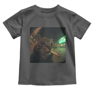 Funny Smoking Cat Toddler T Shirt Retro 90s Grunge Cat Selfie Streetwear Meme TS10 Dark Heather Print Your Wear