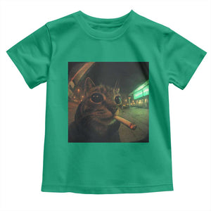 Funny Smoking Cat Toddler T Shirt Retro 90s Grunge Cat Selfie Streetwear Meme TS10 Irish Green Print Your Wear