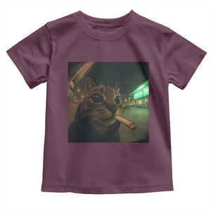 Funny Smoking Cat Toddler T Shirt Retro 90s Grunge Cat Selfie Streetwear Meme TS10 Maroon Print Your Wear