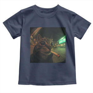 Funny Smoking Cat Toddler T Shirt Retro 90s Grunge Cat Selfie Streetwear Meme TS10 Navy Print Your Wear