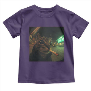 Funny Smoking Cat Toddler T Shirt Retro 90s Grunge Cat Selfie Streetwear Meme TS10 Purple Print Your Wear