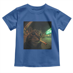 Funny Smoking Cat Toddler T Shirt Retro 90s Grunge Cat Selfie Streetwear Meme TS10 Royal Blue Print Your Wear