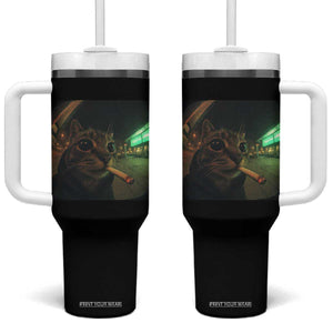 Funny Smoking Cat Tumbler With Handle Retro 90s Grunge Cat Selfie Streetwear Meme TS10 One Size: 40 oz Black Print Your Wear