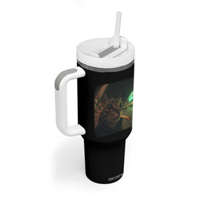 Funny Smoking Cat Tumbler With Handle Retro 90s Grunge Cat Selfie Streetwear Meme TS10 Print Your Wear