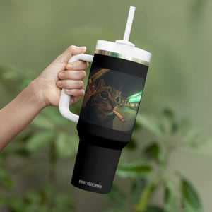 Funny Smoking Cat Tumbler With Handle Retro 90s Grunge Cat Selfie Streetwear Meme TS10 Print Your Wear