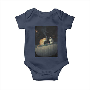 Funny Smoking Cat Baby Onesie Retro 90s Grunge Kitty Streetwear Meme TS10 Navy Print Your Wear