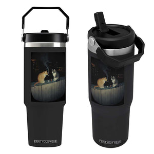 Funny Smoking Cat Flip Straw Tumbler Retro 90s Grunge Kitty Streetwear Meme TS10 One Size: 30 oz Black Print Your Wear