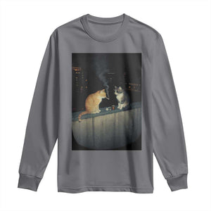 Funny Smoking Cat Long Sleeve Shirt Retro 90s Grunge Kitty Streetwear Meme TS10 Charcoal Print Your Wear
