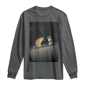 Funny Smoking Cat Long Sleeve Shirt Retro 90s Grunge Kitty Streetwear Meme TS10 Dark Heather Print Your Wear