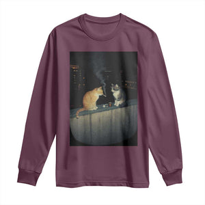 Funny Smoking Cat Long Sleeve Shirt Retro 90s Grunge Kitty Streetwear Meme TS10 Maroon Print Your Wear