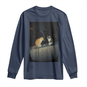 Funny Smoking Cat Long Sleeve Shirt Retro 90s Grunge Kitty Streetwear Meme TS10 Navy Print Your Wear