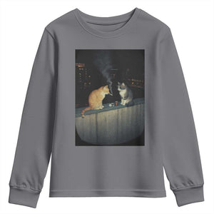 Funny Smoking Cat Youth Sweatshirt Retro 90s Grunge Kitty Streetwear Meme TS10 Charcoal Print Your Wear