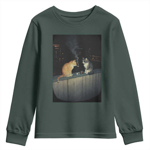 Funny Smoking Cat Youth Sweatshirt Retro 90s Grunge Kitty Streetwear Meme TS10 Dark Forest Green Print Your Wear