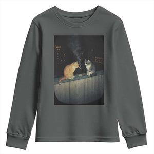 Funny Smoking Cat Youth Sweatshirt Retro 90s Grunge Kitty Streetwear Meme TS10 Dark Heather Print Your Wear