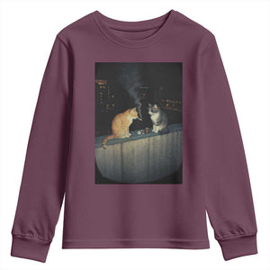 Funny Smoking Cat Youth Sweatshirt Retro 90s Grunge Kitty Streetwear Meme TS10 Maroon Print Your Wear