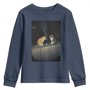Funny Smoking Cat Youth Sweatshirt Retro 90s Grunge Kitty Streetwear Meme TS10 Navy Print Your Wear