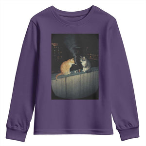 Funny Smoking Cat Youth Sweatshirt Retro 90s Grunge Kitty Streetwear Meme TS10 Purple Print Your Wear