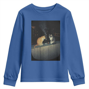 Funny Smoking Cat Youth Sweatshirt Retro 90s Grunge Kitty Streetwear Meme TS10 Royal Blue Print Your Wear