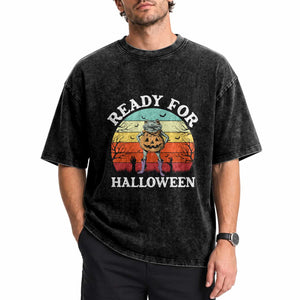 Funny Halloween Frog Washed Cotton T-Shirt Retro Spooky Season Funny Frogs Costume