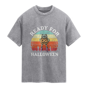Funny Halloween Frog Washed Cotton T-Shirt Retro Spooky Season Funny Frogs Costume