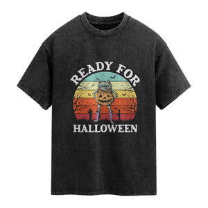Funny Halloween Frog Washed Cotton T-Shirt Retro Spooky Season Funny Frogs Costume
