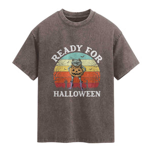 Funny Halloween Frog Washed Cotton T-Shirt Retro Spooky Season Funny Frogs Costume