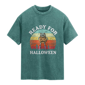 Funny Halloween Frog Washed Cotton T-Shirt Retro Spooky Season Funny Frogs Costume