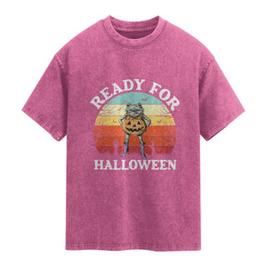 Funny Halloween Frog Washed Cotton T-Shirt Retro Spooky Season Funny Frogs Costume