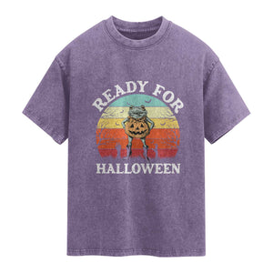 Funny Halloween Frog Washed Cotton T-Shirt Retro Spooky Season Funny Frogs Costume