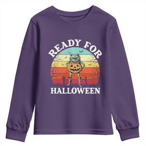 Funny Halloween Frog Youth Sweatshirt Retro Spooky Season Funny Frogs Costume TS10 Purple Print Your Wear