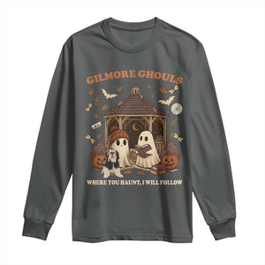 Gilmore Ghouls Halloween Long Sleeve Shirt Retro Book Lover Cute Ghost Fall Pumpkin TS10 Dark Heather Print Your Wear