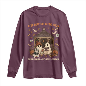 Gilmore Ghouls Halloween Long Sleeve Shirt Retro Book Lover Cute Ghost Fall Pumpkin TS10 Maroon Print Your Wear