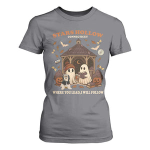 Halloween Stars Hollow T Shirt For Women Retro Book Lover Cute Ghost Fall Pumpkin TS10 Charcoal Print Your Wear
