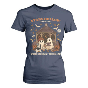 Halloween Stars Hollow T Shirt For Women Retro Book Lover Cute Ghost Fall Pumpkin TS10 Navy Print Your Wear