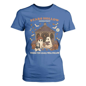 Halloween Stars Hollow T Shirt For Women Retro Book Lover Cute Ghost Fall Pumpkin TS10 Royal Blue Print Your Wear