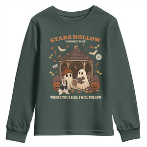 Halloween Stars Hollow Youth Sweatshirt Retro Book Lover Cute Ghost Fall Pumpkin TS10 Dark Forest Green Print Your Wear