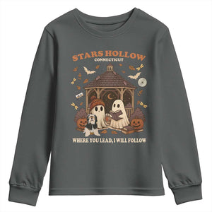 Halloween Stars Hollow Youth Sweatshirt Retro Book Lover Cute Ghost Fall Pumpkin TS10 Dark Heather Print Your Wear