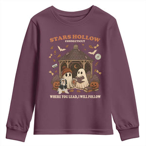 Halloween Stars Hollow Youth Sweatshirt Retro Book Lover Cute Ghost Fall Pumpkin TS10 Maroon Print Your Wear