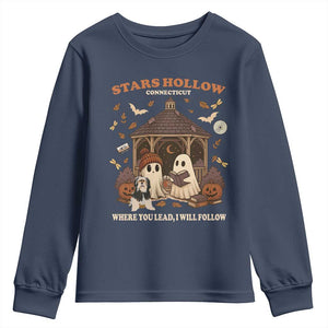 Halloween Stars Hollow Youth Sweatshirt Retro Book Lover Cute Ghost Fall Pumpkin TS10 Navy Print Your Wear
