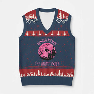 Breast Cancer Halloween V-Neck Knit Sweater Vest In October We Wear Pink Witch TS10 Navy Red Print Your Wear