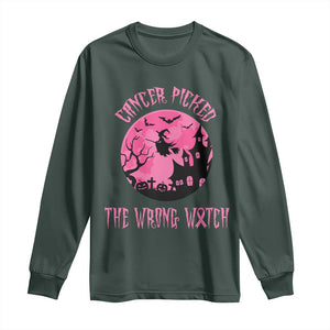 Breast Cancer Halloween Long Sleeve Shirt In October We Wear Pink Witch TS10 Dark Forest Green Print Your Wear