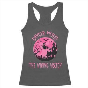 Breast Cancer Halloween Racerback Tank Top In October We Wear Pink Witch TS10 Dark Heather Print Your Wear