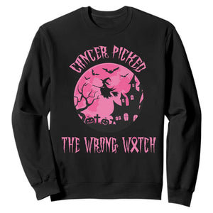 Breast Cancer Halloween Sweatshirt In October We Wear Pink Witch TS10 Black Print Your Wear