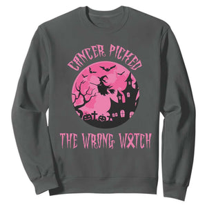 Breast Cancer Halloween Sweatshirt In October We Wear Pink Witch TS10 Dark Heather Print Your Wear