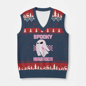 Breast Cancer Halloween V-Neck Knit Sweater Vest Ghost Wear Pink Ribbon Spooky Warrior TS10 Navy Red Print Your Wear
