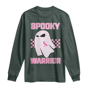 Breast Cancer Halloween Long Sleeve Shirt Ghost Wear Pink Ribbon Spooky Warrior TS10 Dark Forest Green Print Your Wear