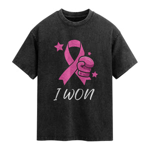 Pink Ribbon Washed Cotton T-Shirt I Won Breast Cancer Awareness